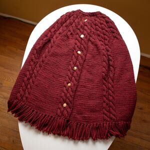 Red Cable knit Woodland Cape Sweater Vest One Size